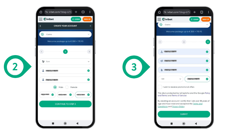 IviBet Registracija Korak 2 i 3