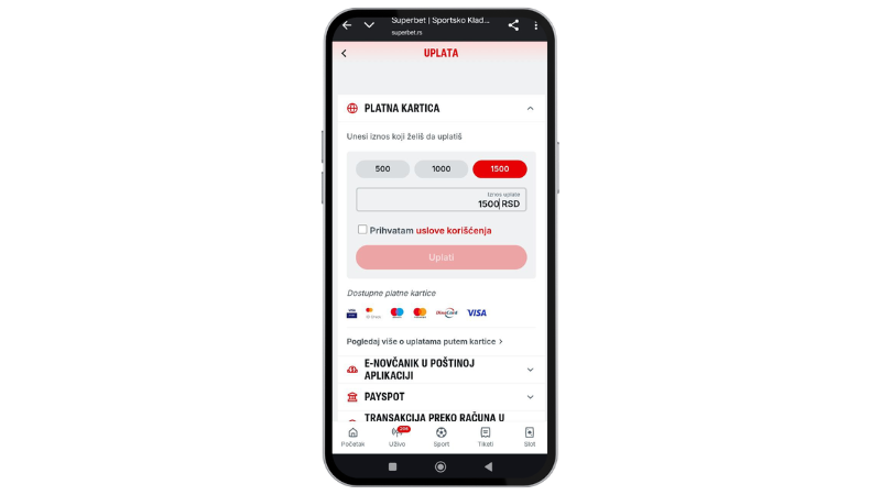 SuperBet Metode Uplate